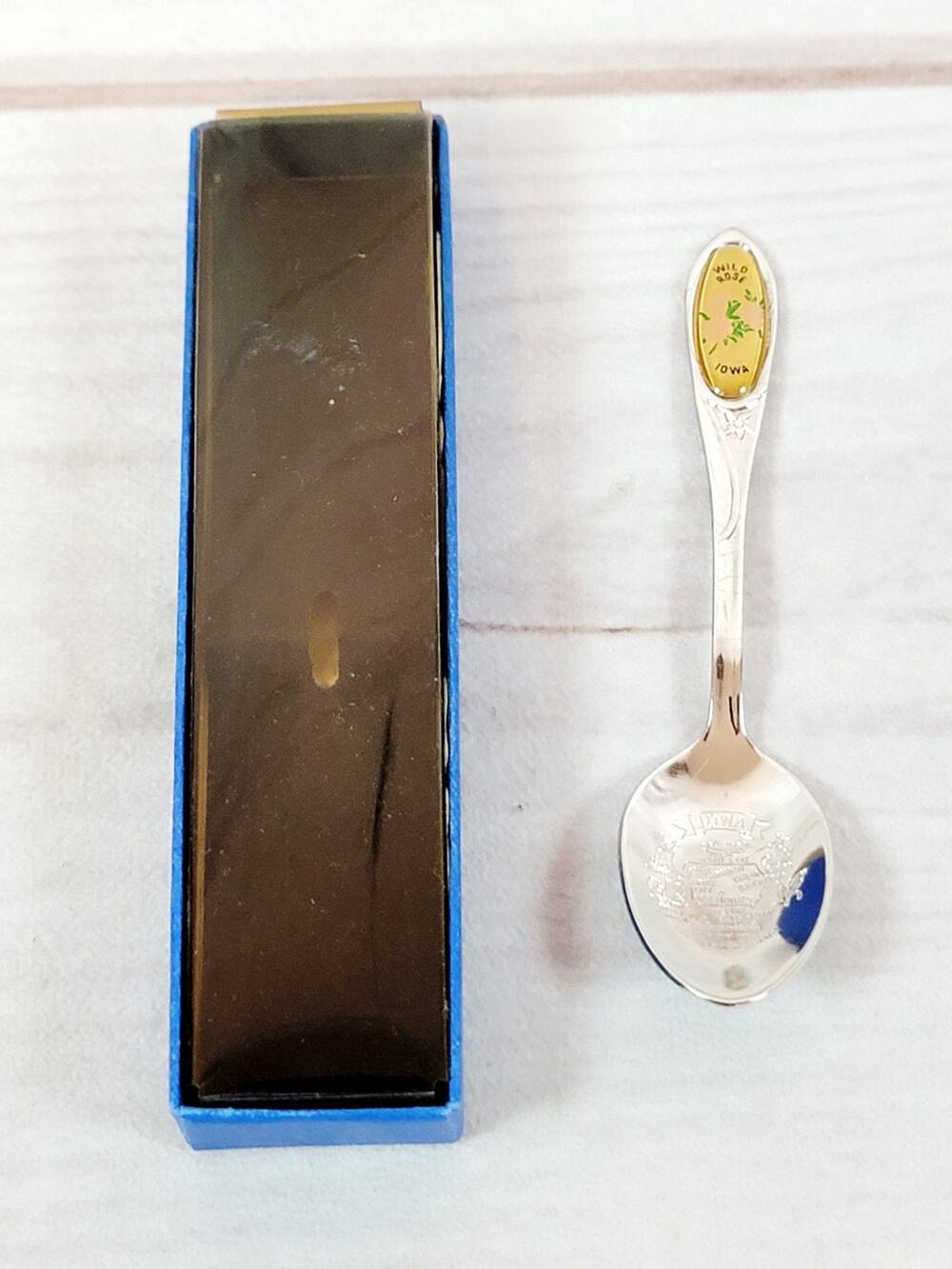Vintage Iowa Wild Rose The Hawkeye State Souvenir Mini Spoon With Box